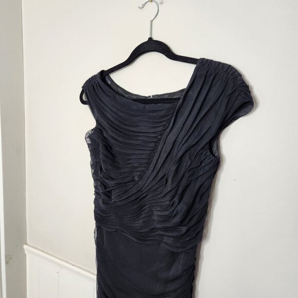 TADASHI SHOJI Black Shirred Ruched Mesh Mini Dress - Picture 2 of 7